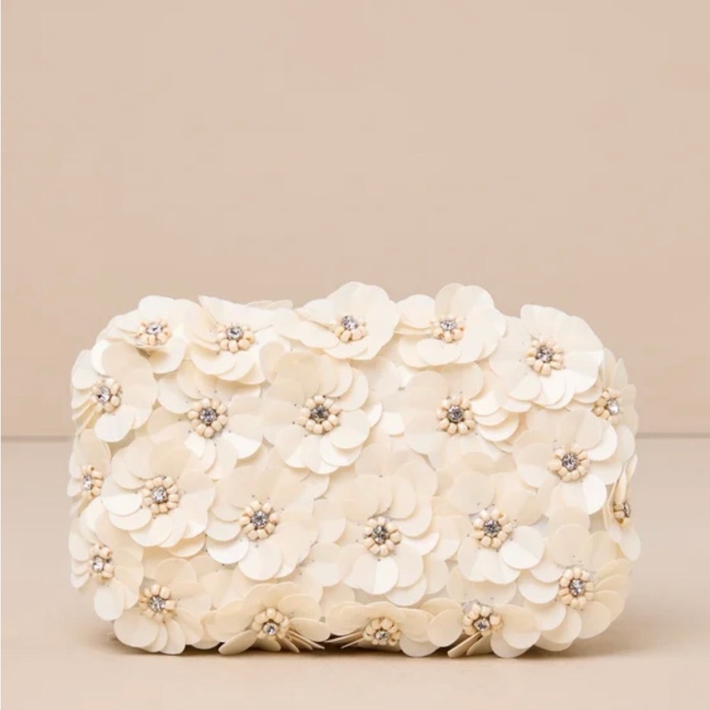 Blooming Addition Ivory Sequin Rhinestone Box Clutch